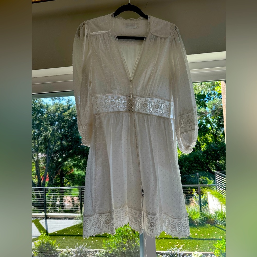 Zimmermann white embroidered button lace detail dress